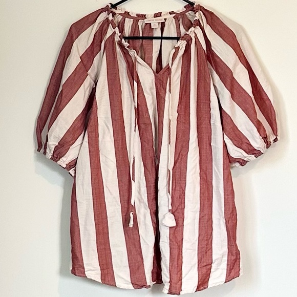 Knox Rose Red and Beige Striped Short Sleeve Women's Top - Size: XXL - Picture 2 of 9